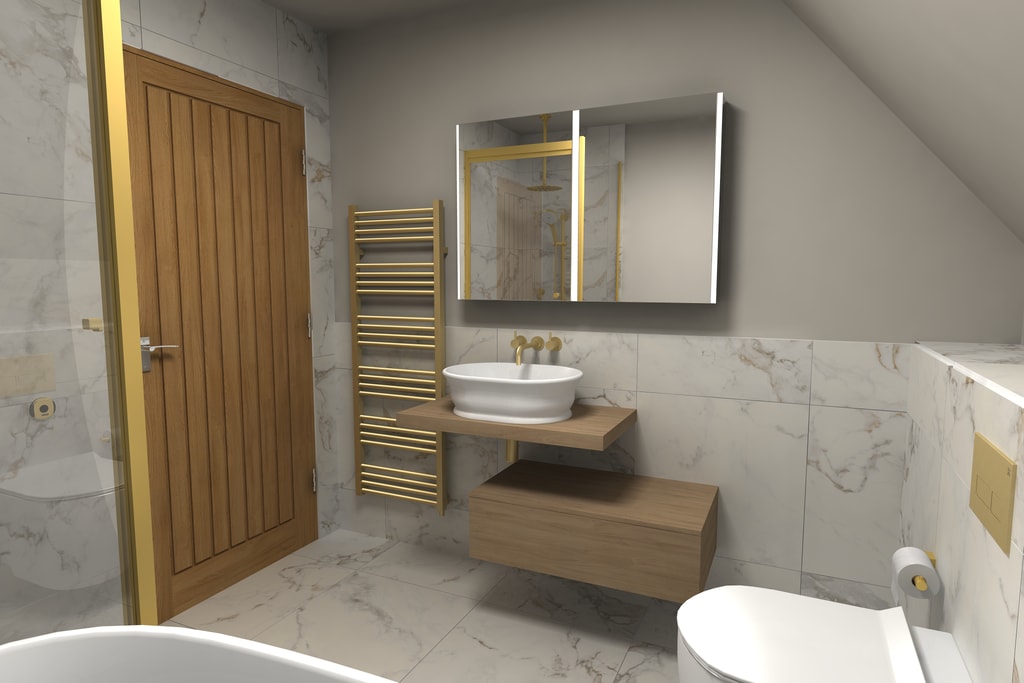 3D render of basin and vanity wall layout Colchester CO1 family bathroom