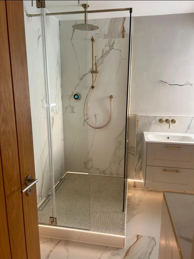 Wetroom Elisa Intuition shower with Porcelanosa pebble tiles luxury bathroom Copford Green CO6 Essex