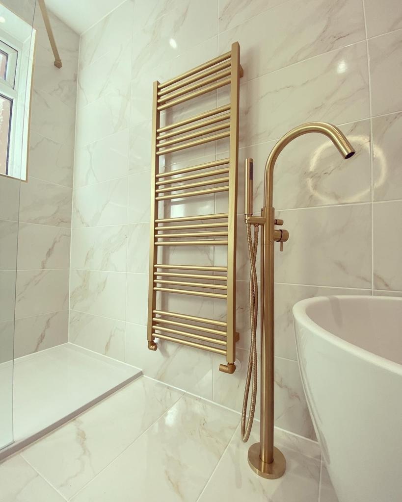 Crosswater Emperor brushed brass bath tap detail - premium bathroom fixtures
