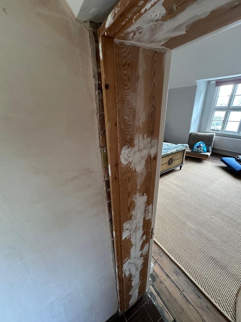 Door frame requiring plaster repair before renovation Grade 2 listed Great Saling CM7