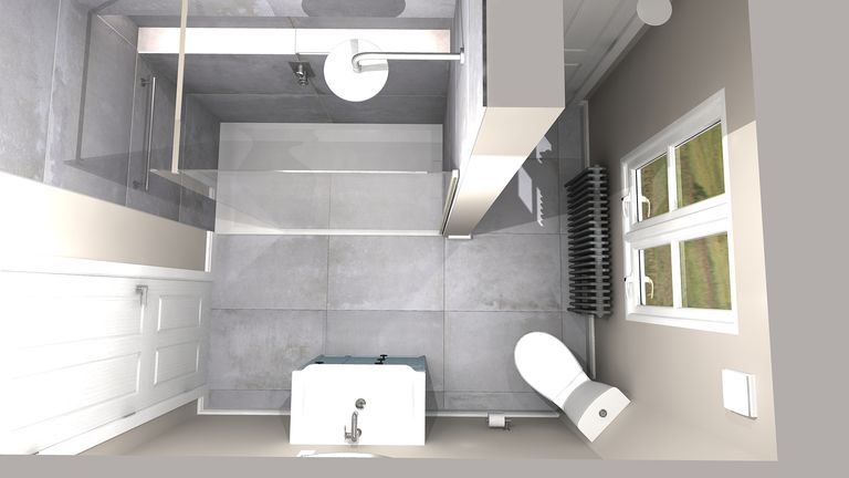 3D floor plan showing heritage shower room layout with fixtures and dimensions Great Saling CM7