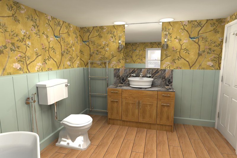 3D render of Calypso vanity and WC Halstead CO9 bathroom design