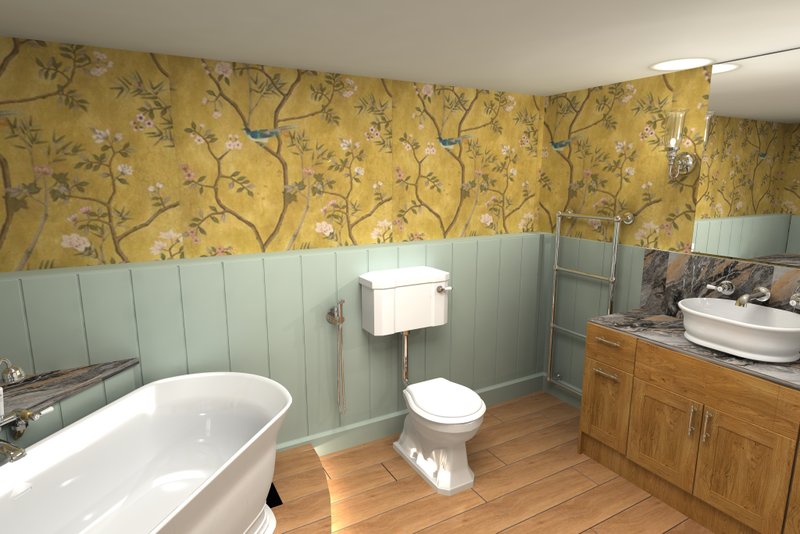 3D render of far wall view Halstead CO9 traditional bathroom design