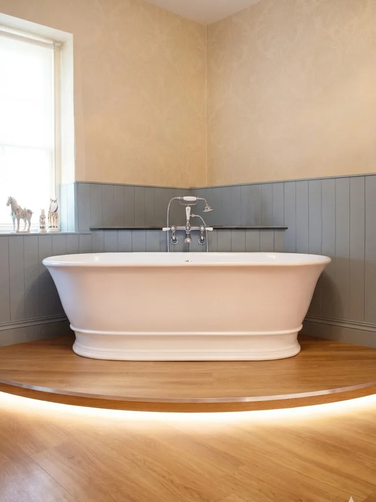 Calypso oak furniture in Halstead CO9 traditional family bathroom with BC Designs Brampton bath