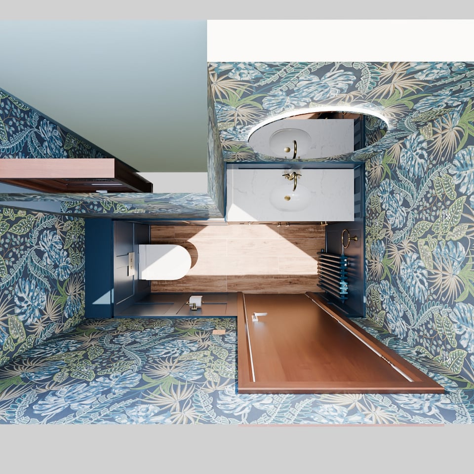 Plan view 3D render cloakroom design showing layout Hatfield Peverel CM3