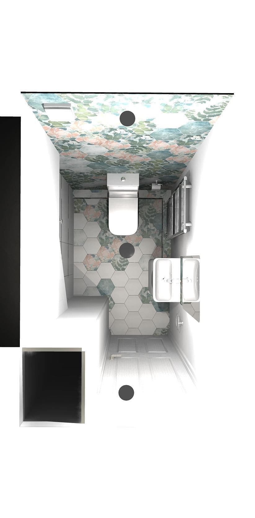Plan view 3D render cloakroom layout Highwoods Colchester CO4 design