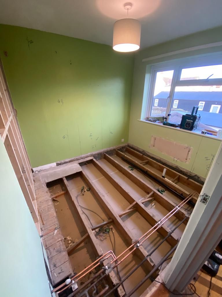 Bathroom renovation in progress showing plumbing installation West Mersea CO5