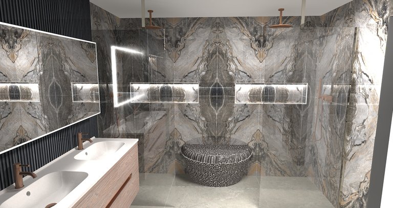 3D freestanding bath render with BC Designs Crea and JTP brushed bronze brassware West Mersea