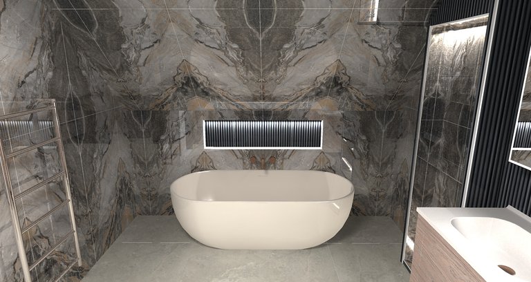 3D design render showing full wetroom layout with dual showers and freestanding bath West Mersea CO5