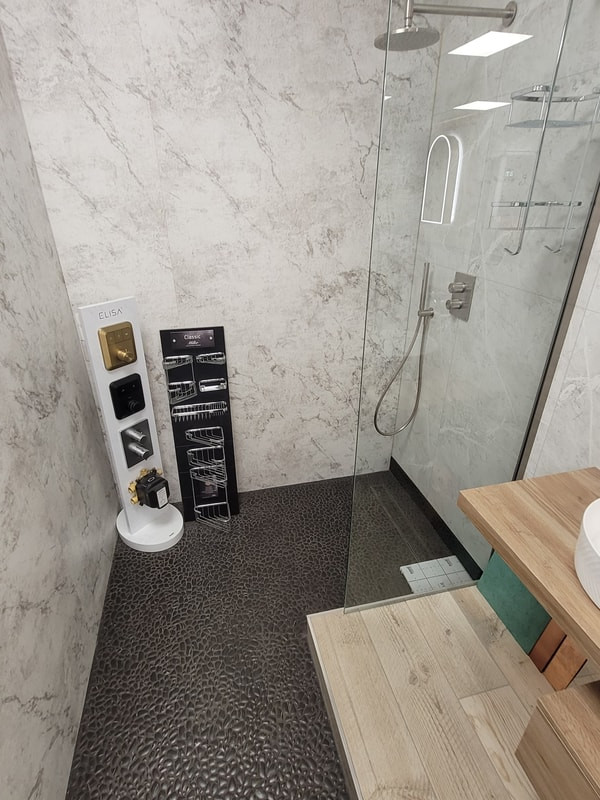 Walk-in shower systems display Braintree bathroom showroom Essex