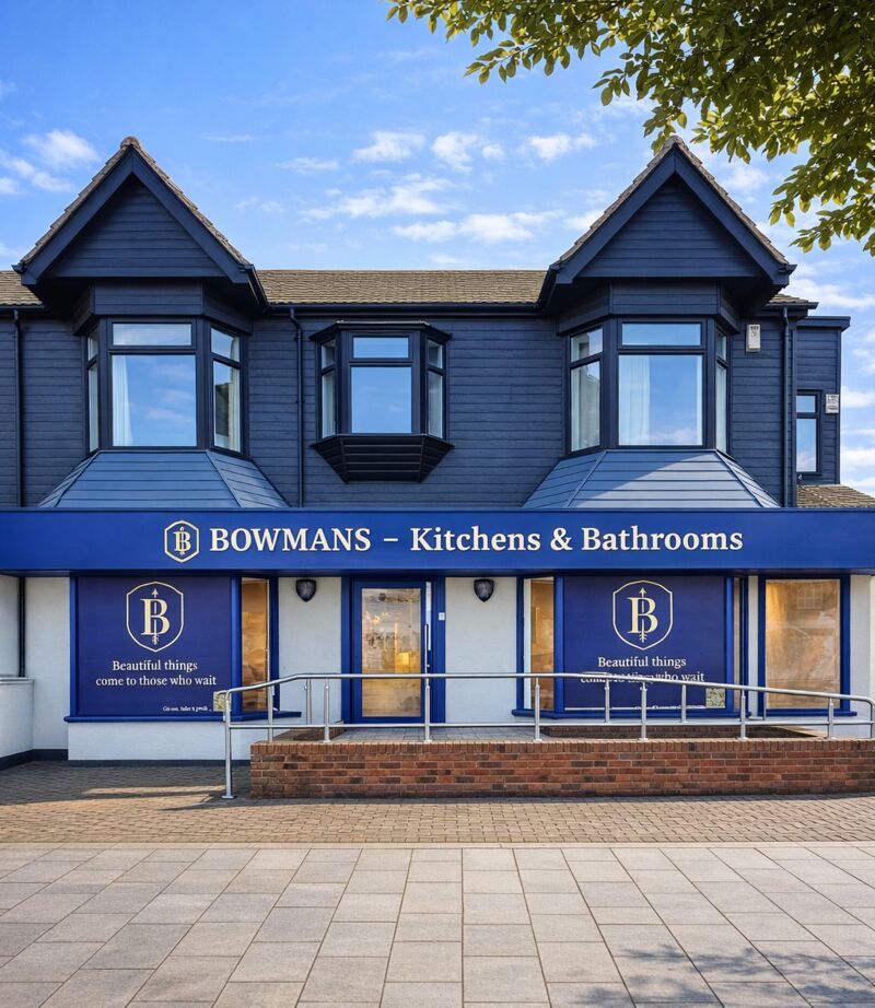 Bowmans Leigh-on-Sea showroom exterior — bathroom displays, taps, showers and tiles you can see and touch
